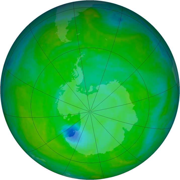 Antarctic ozone map for 09 December 2003